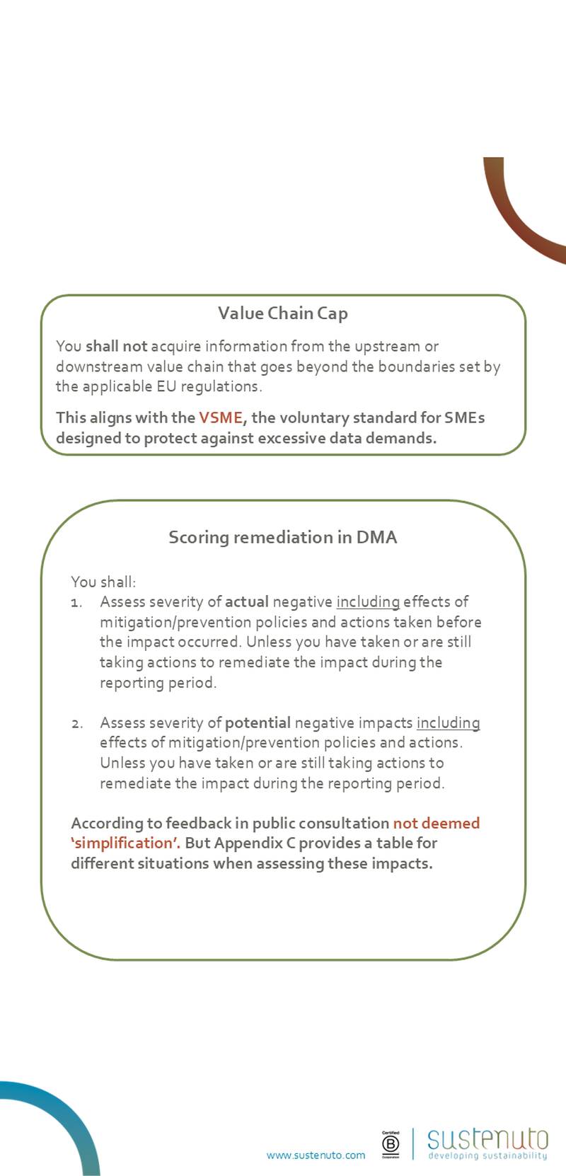 ESRS value chain limits and DMA remediation scoring requirements.