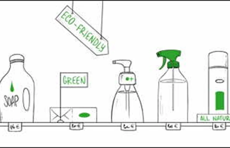 Illustration from the video. A series of products with labels such as 'green', 'eco-friendly', 'all natural'.
